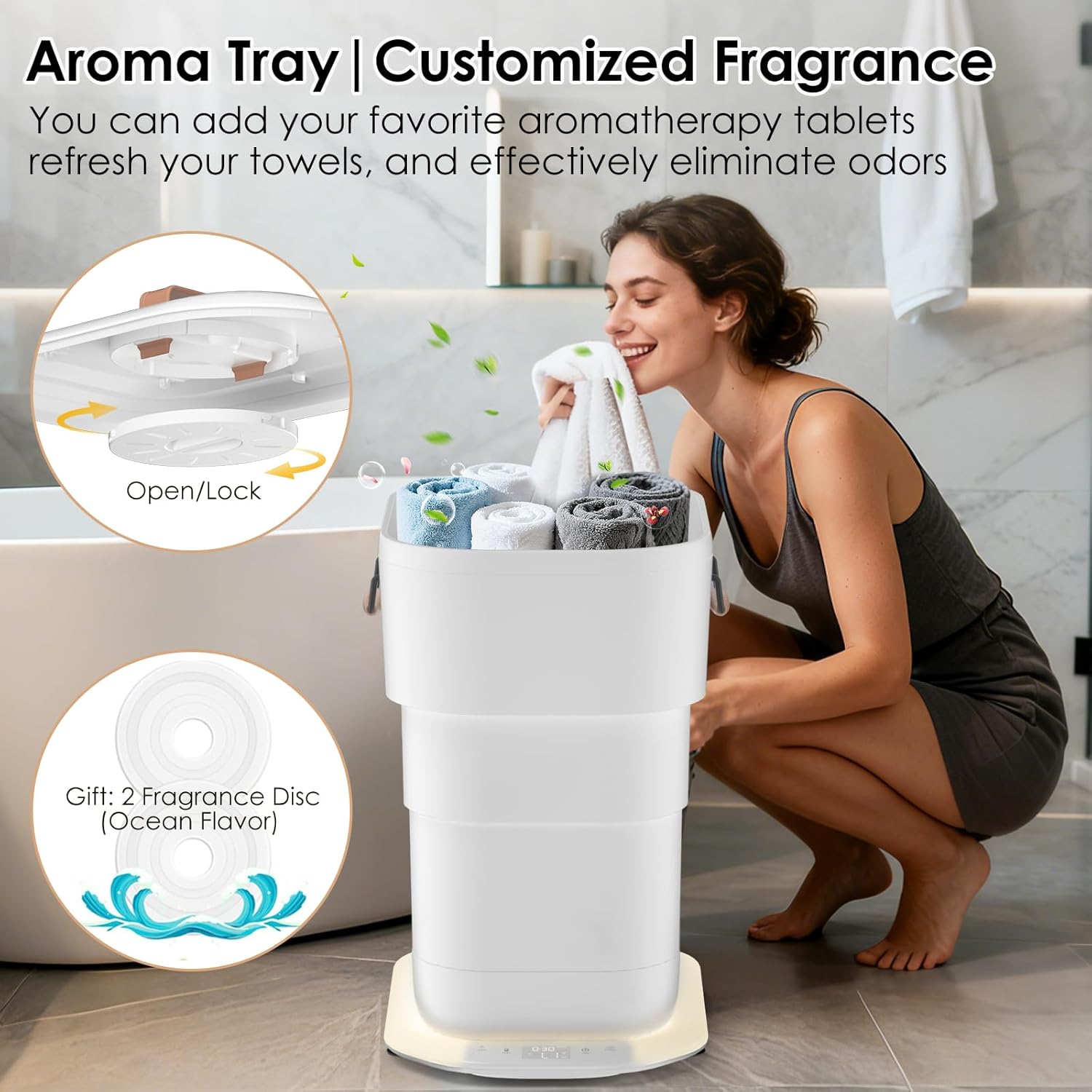 MFTEK 27L Towel Warmer for Bathroom, Foldable Heated Towel Warmers Bucket, Spa-Like Towel Heater with Timer, Auto Shut Off, Ambient Light, Fits Large Towels, Blankets, Bathrobes, Great Gift Idea