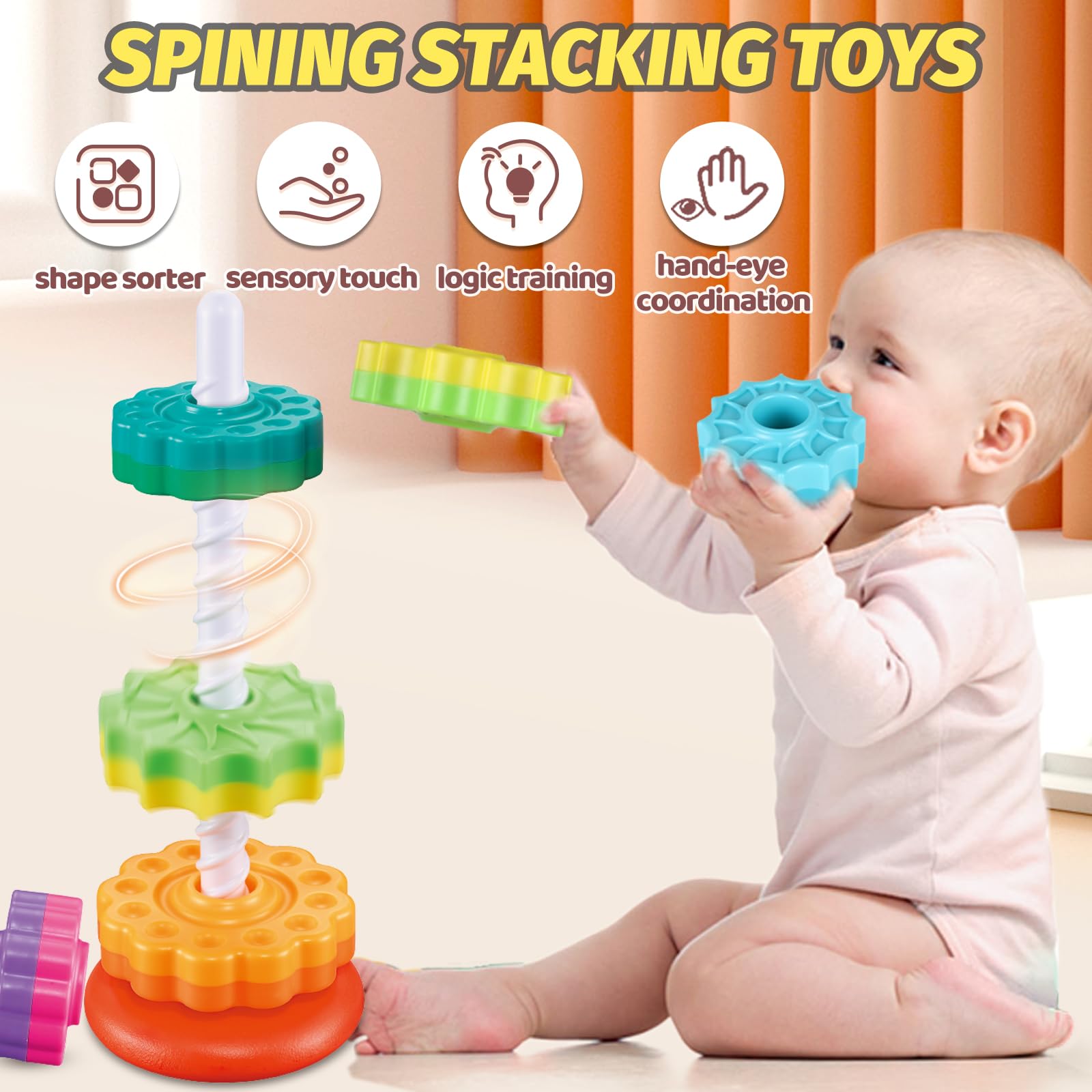 GKKBSJ Baby Stacking Toys for Toddlers, Spinner Ring Stacker - Montessori Toys, Autism Sensory Gift for 1-3 Yr Olds 3