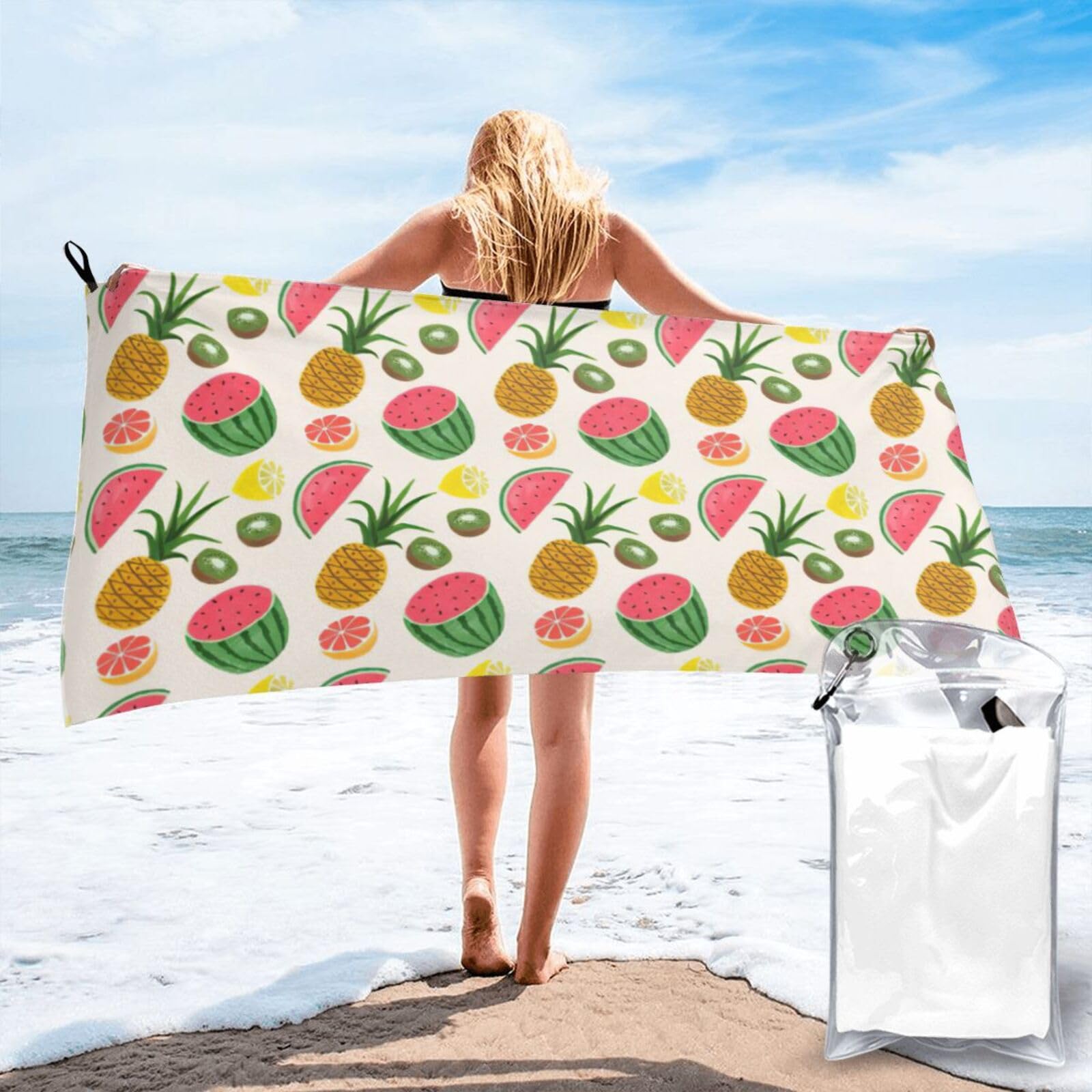 WYCZHY Tropical Fruits Print Beach Towel Soft Quick Dry For Spa Pool Gym Vacation Travelers Women Men Adults Sauna Gift