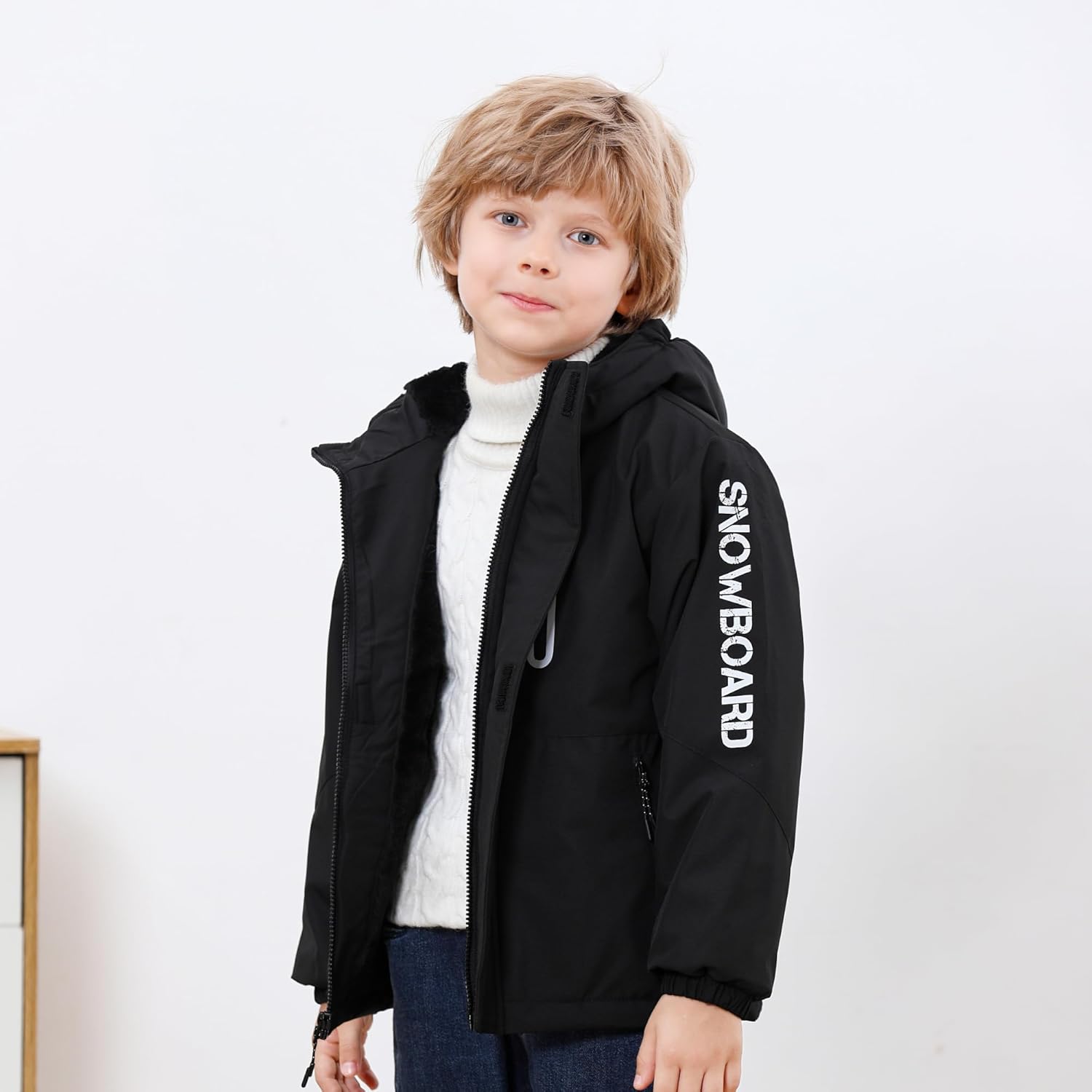 Boys' Waterproof skiing Jacket - Winter Fleece Lined Snowboarding Coat with Hood, Windproof Thermal Outer Shell for Kids - Image 6