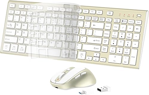 Teclado y mouse inalámbricos, mouse USB tipo C recargable delgado y silencioso, teclado compacto de tamaño completo con teclado numérico y cubierta