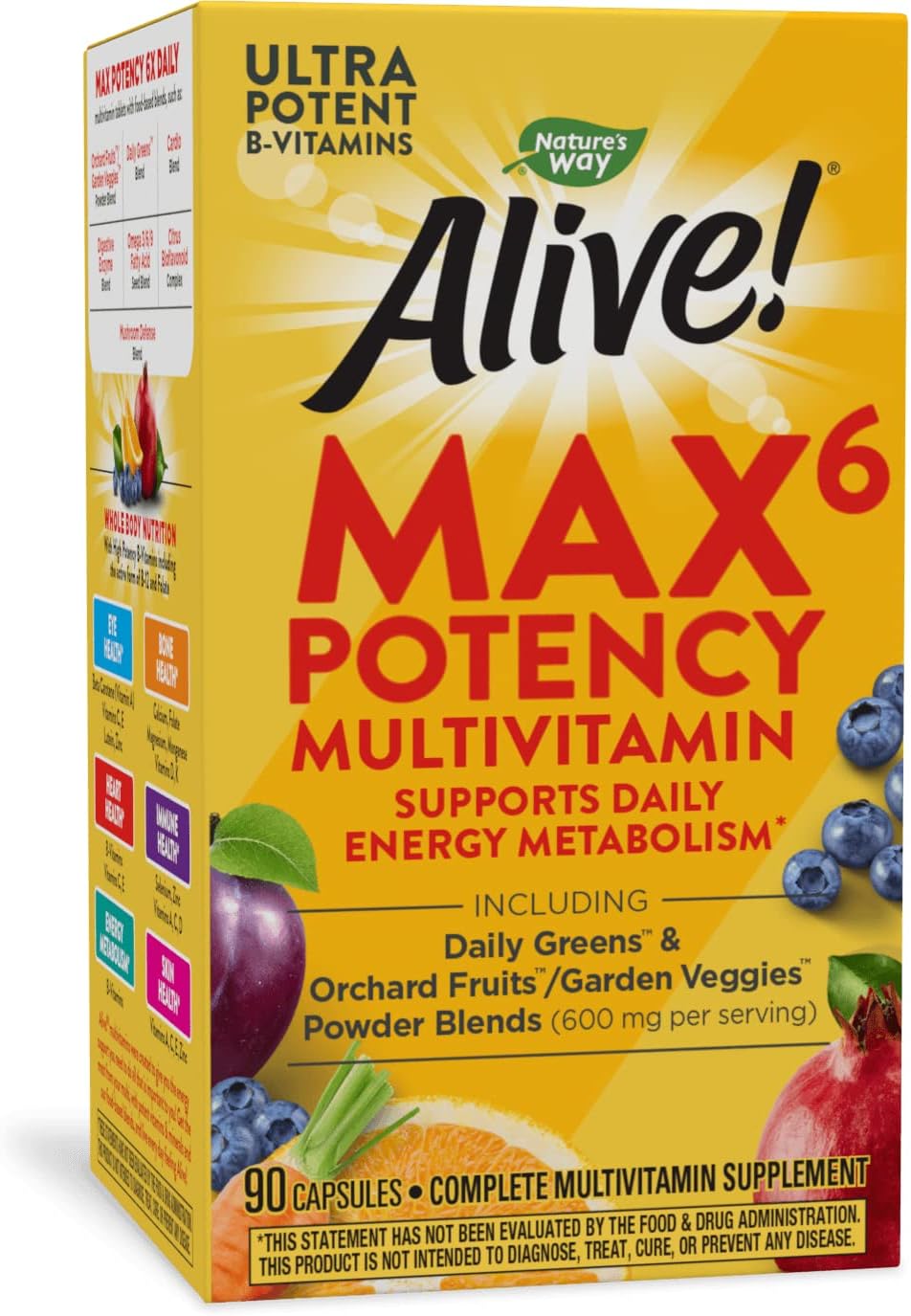 Nature's Way Alive! Max6 Potency Multivitamin, High Potency Antioxidants & B-vitamins to Support Daily Energy Metabolism*, 90 Tablets