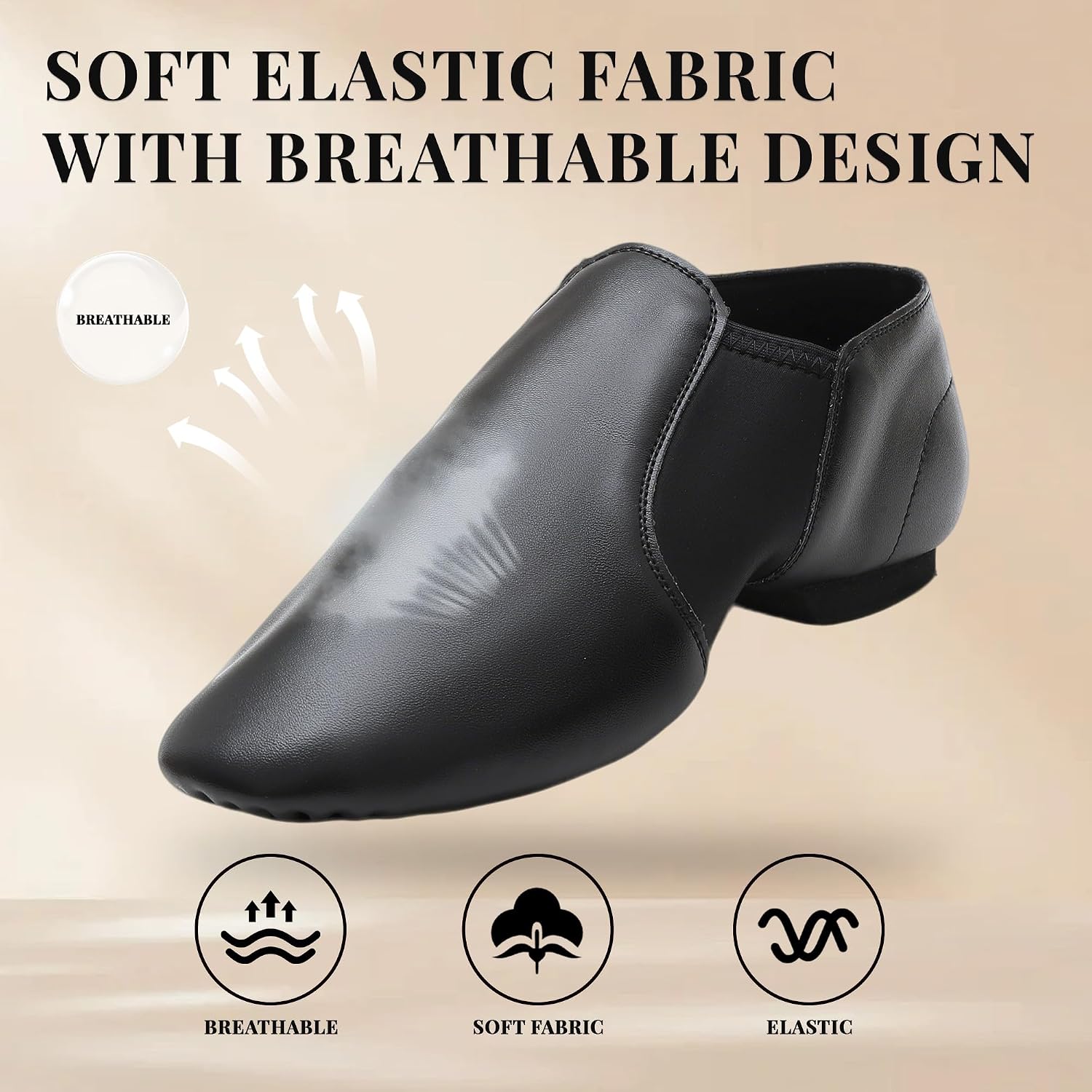 Jazz Shoes, Leather Slip-On Dance Shoes with Split Sole, Low Heel for Girl,Boy,Little Kid,Big Kid