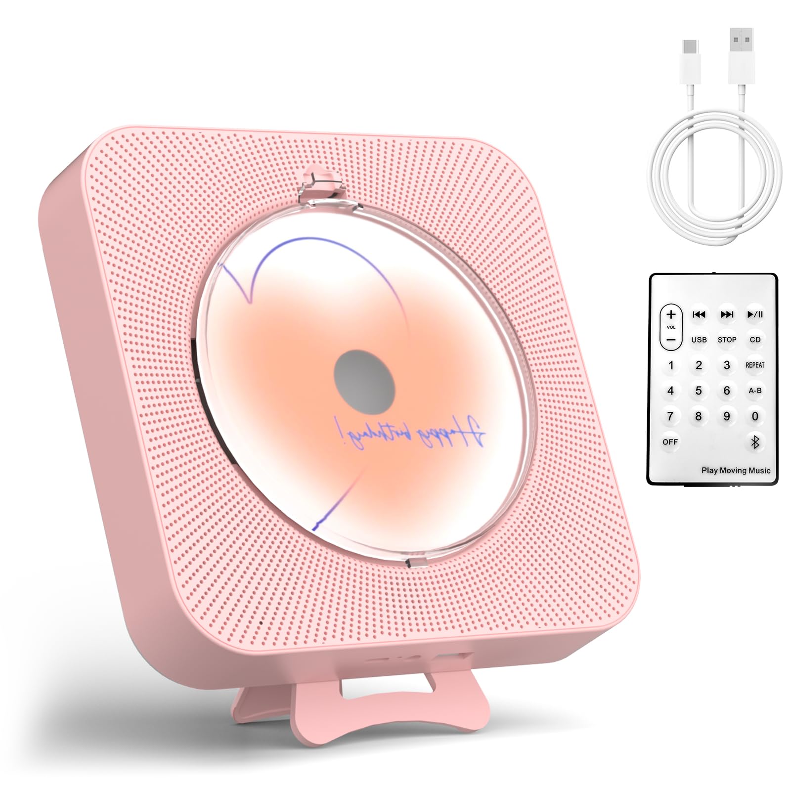 Yintiny Boombox Carino Lettore CD con Bluetooth 5.0 per l'Arredamento Domestico, Lettore CD Portatile con Altoparlanti per la Riproduzione Musicale, Lettore USB [rosa]