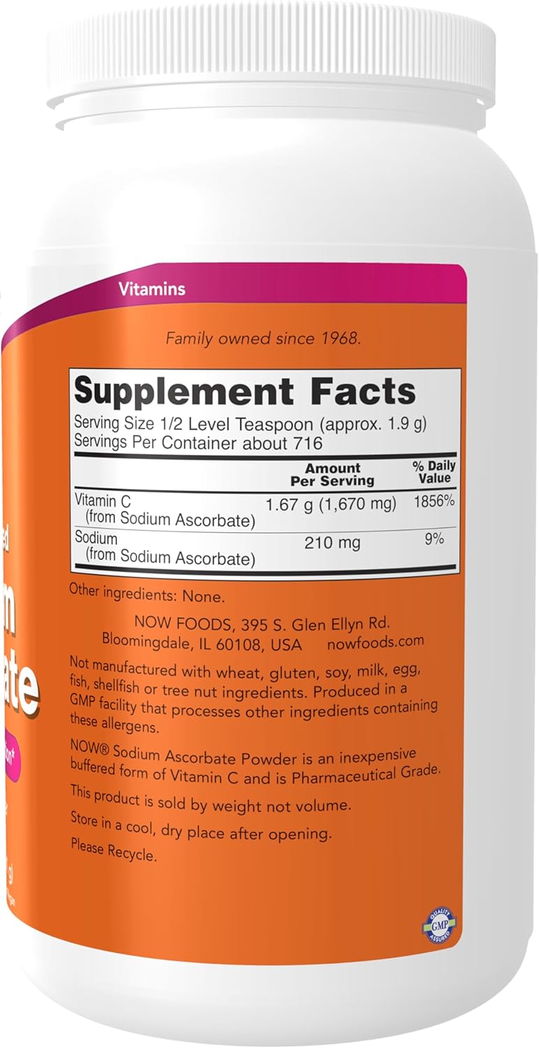 NOW Foods Supplements, Sodium Ascorbate Powder, Buffered, Antioxidant Protection*, 3-Pound