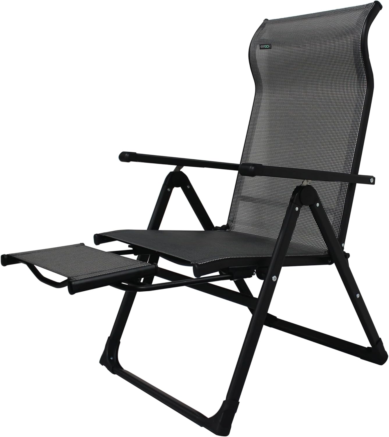 Caravan Sports Ergo+ Silla plegable para patio, gris con reposapiés abatible, capacidad de peso de 300 libras, 7 posiciones reclinables