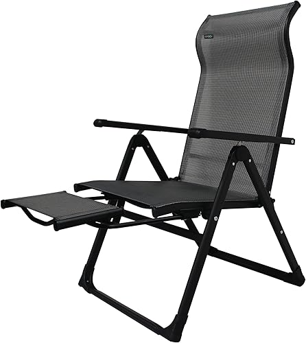 Caravan Sports Ergo+ Silla plegable para patio, gris con reposapiés abatible, capacidad de peso de 300 libras, 7 posiciones reclinables