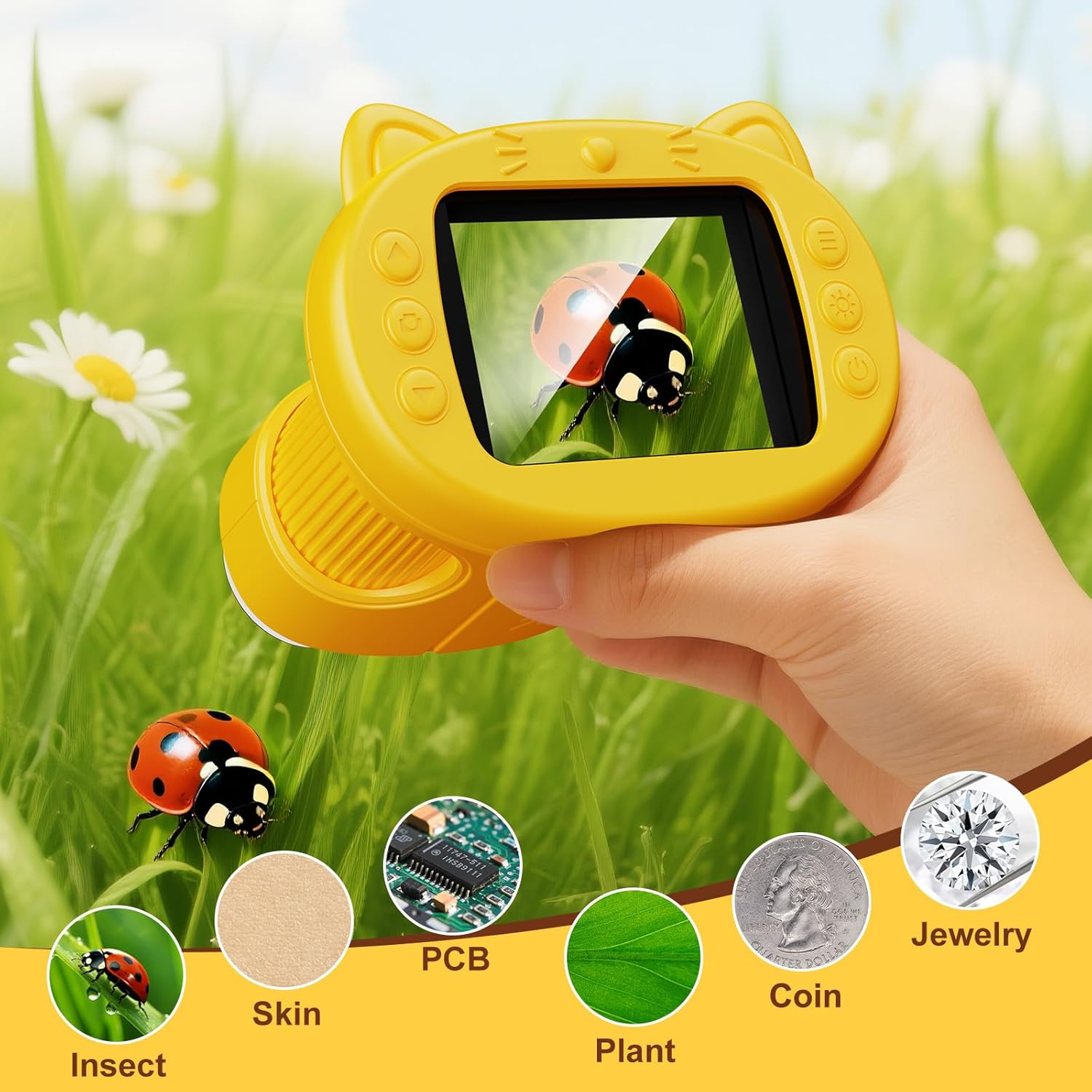 Microscope for Kids1000x Magnification with 2.4" Screen - Portable Digital Handheld Microscope for Ages 3-12, STEM Learning Toy with 8 LED Lights & 200W Camera, for Christmas or Birthdays