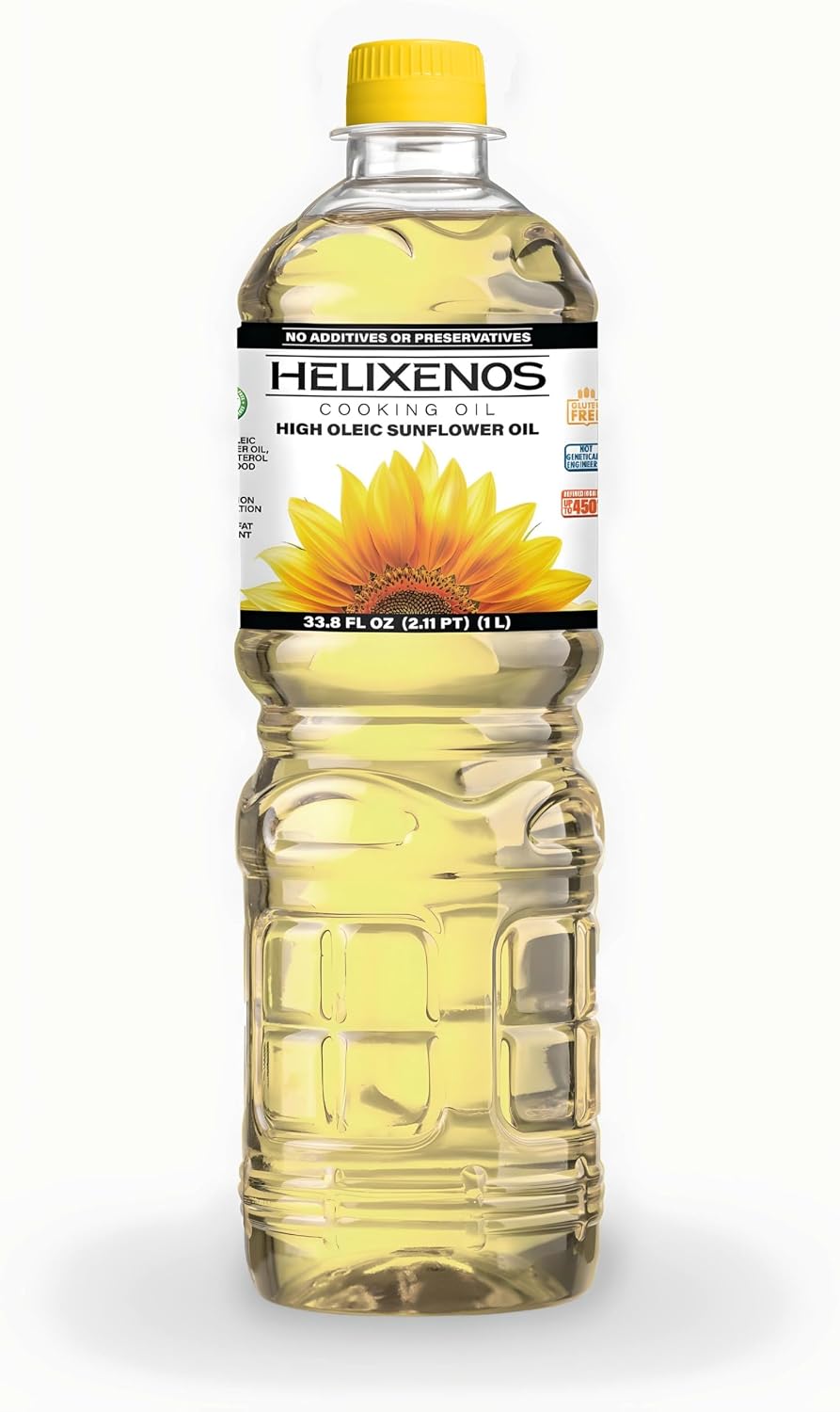 HELIXENOS High Oleic Sunflower Oil – Refined, Deodorized & Winterized, Non-GMO, Gluten-Free, Heart-Healthy Cooking Oil for Frying, Baking, Salad Dressing & Skincare (33.8 Fl Oz x1)