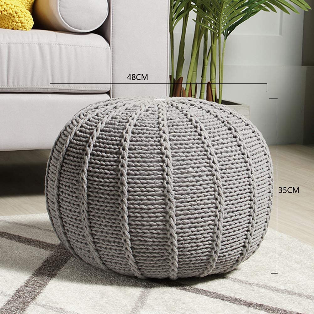 Pouf Rond Tricoté À La Main,Potoirs De Plancher De Corde Tressée De Coton De Style Câble Repose-Pieds De Siège Confortable-b 48x48x35cm(19x19x14inch)