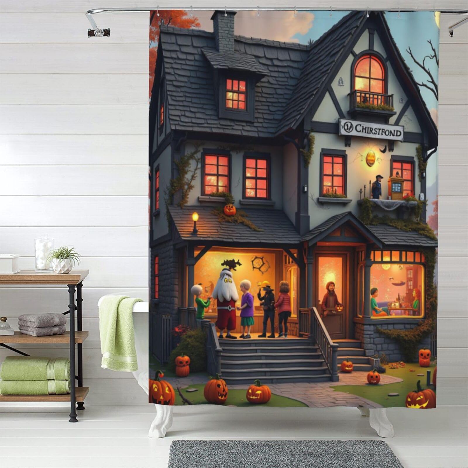 Rideau de douche en tissu imprimé automne Halloween 152 x 183 cm opaque imperméable