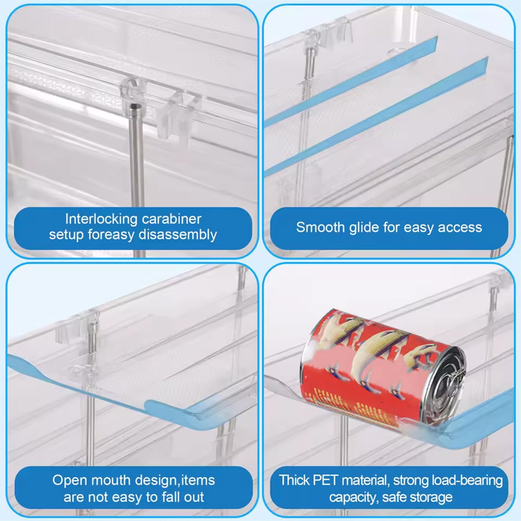 Soportes para latas para despensa Organizador de latas de plástico transparente de 3 niveles para gabinete de cocina, refrigerador, mostrador, almacenamiento, dispensador de alimentos enlatados