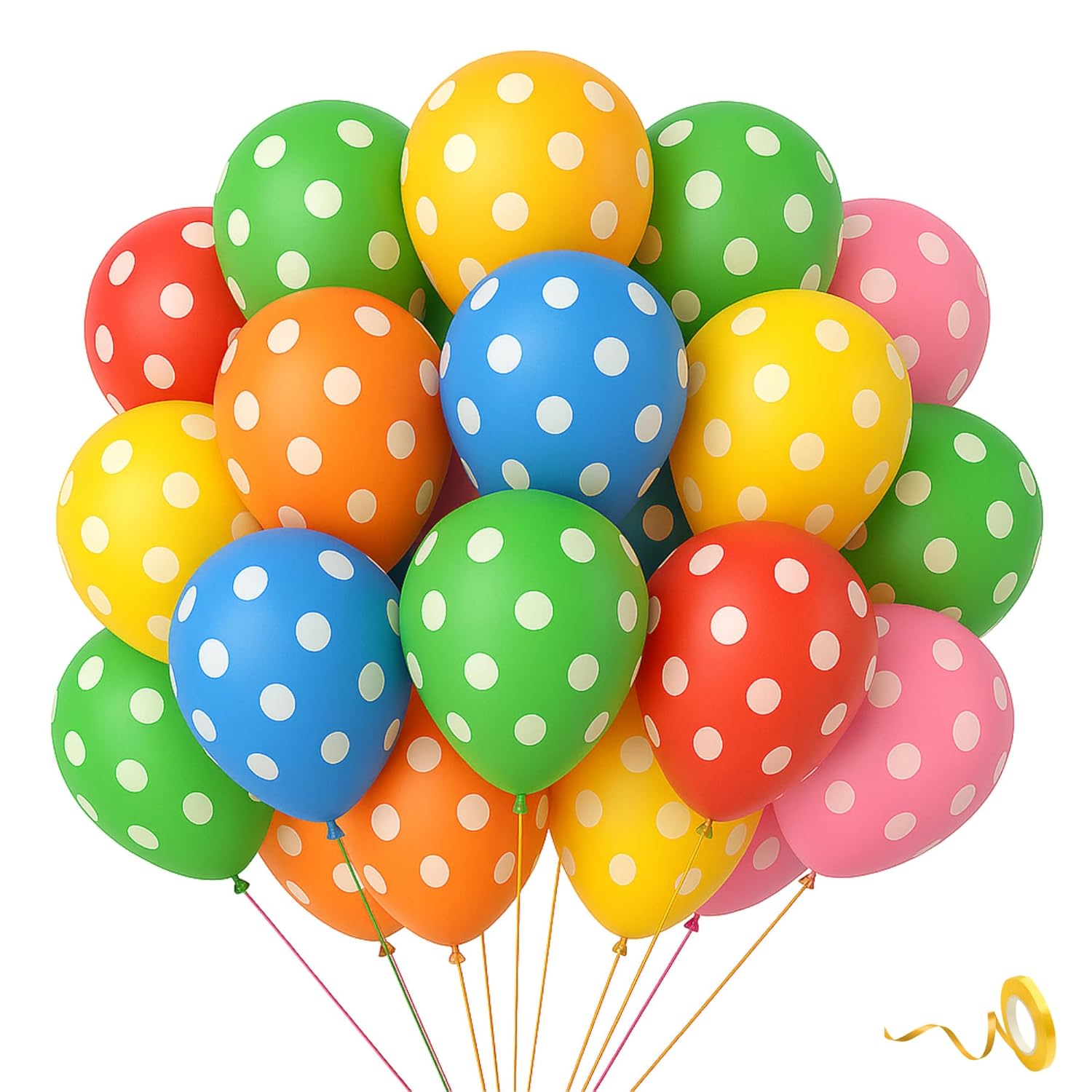 Flyloons 50 Pcs Polka Dots Balloons for Happy Birthday Decoration Items Multicolor Baby Boys Girls Kids Husband Wife Adults Living Room Home Latex Polka Dot Balloons for Birthday Decoration Kit Set