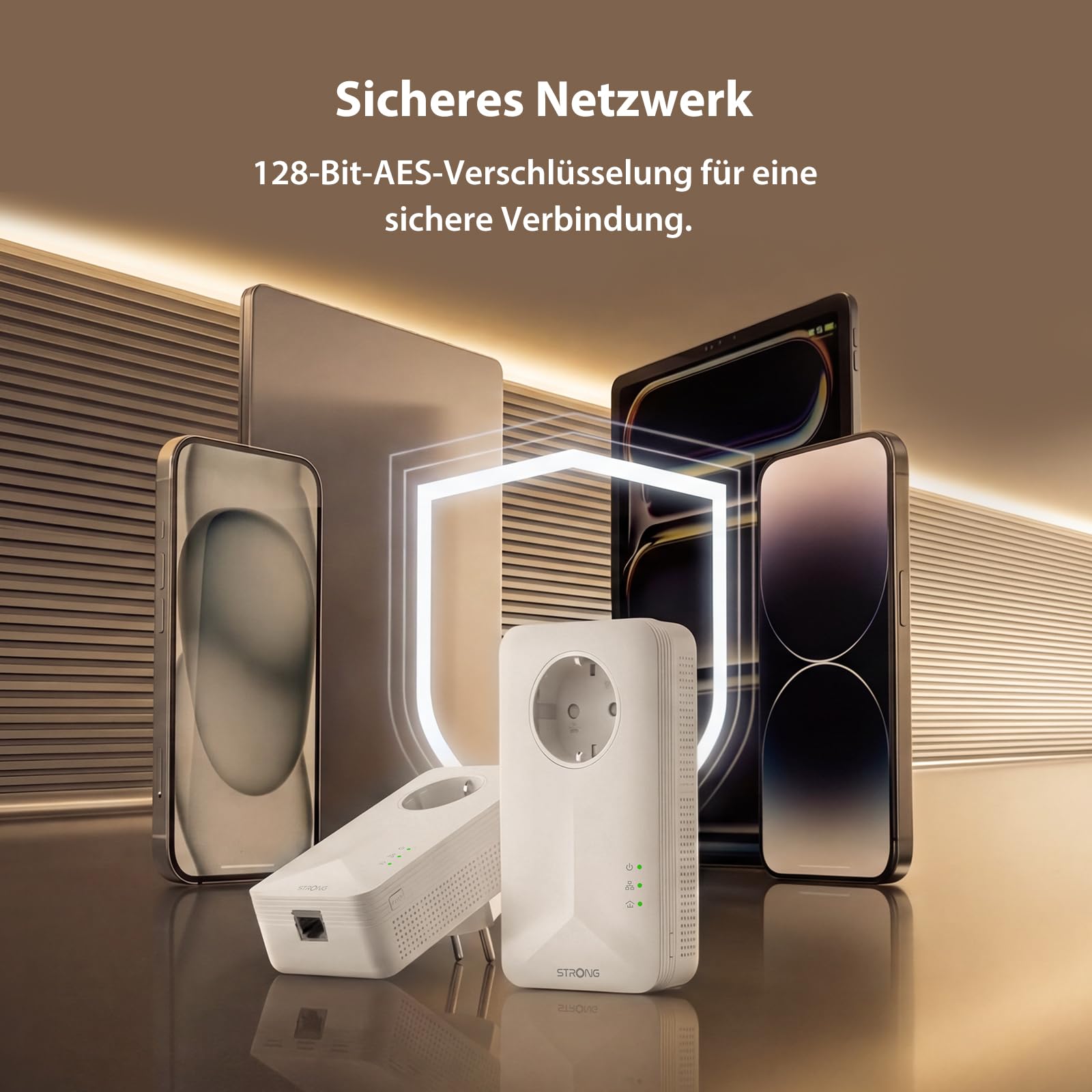 STRONG AV1000Mbit/s Powerline Adapter Set, HomePlug AV2 Powerline Internet Erweiterung, Plug & Play, EIN Knopf Sicherheit, Energiesparmodus, Gigabit LAN Ports, ideal für TV, PC, Gaming Konsole