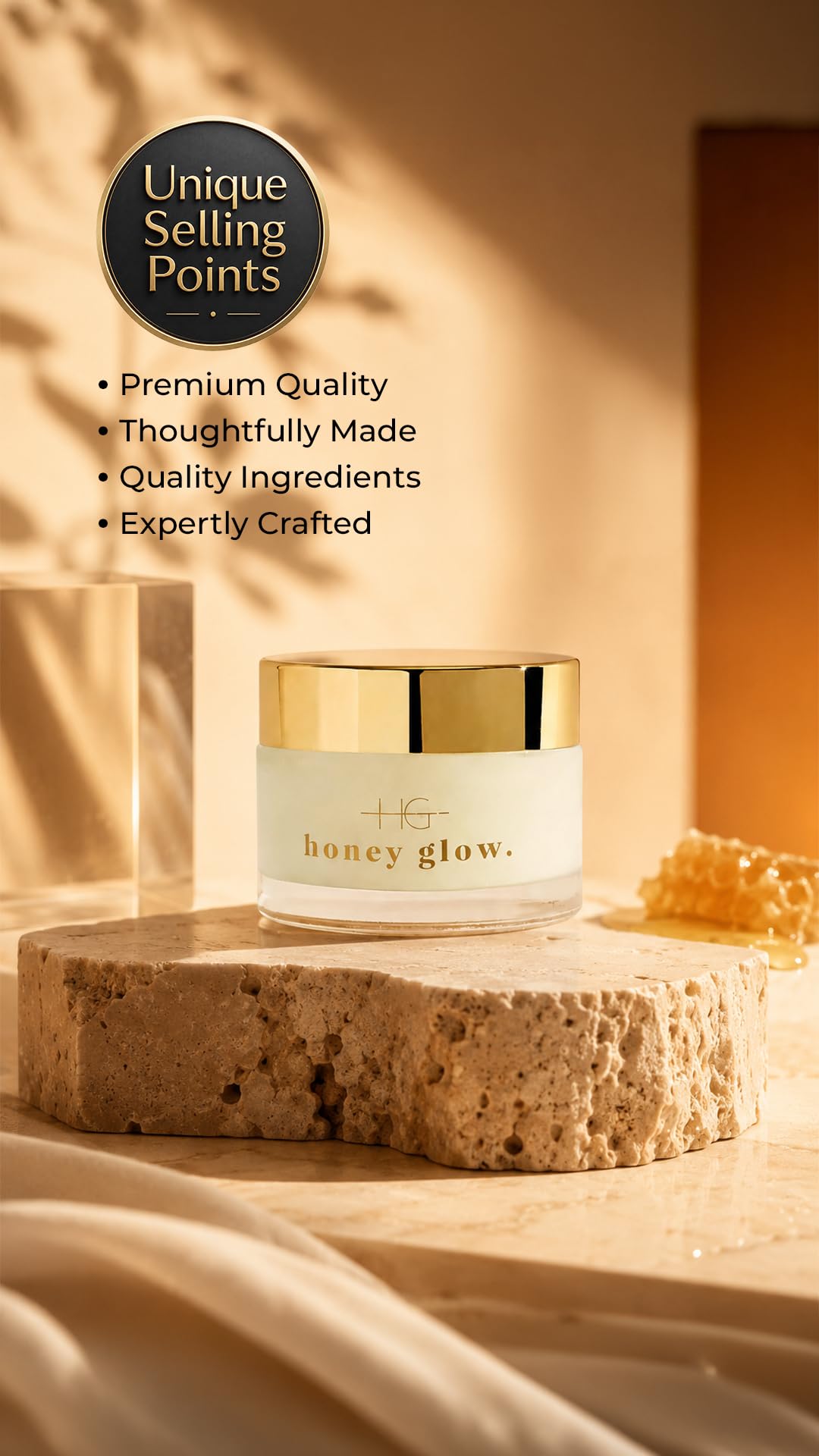 HoneyGlow ultra nawilżający ceramiczny krem do twarzy z miodem, wzmacnia barierę dla skóry i chroni przed światłem słonecznym, SPF15, sformułowany z niacynamidem, kwasem hialuronowym i