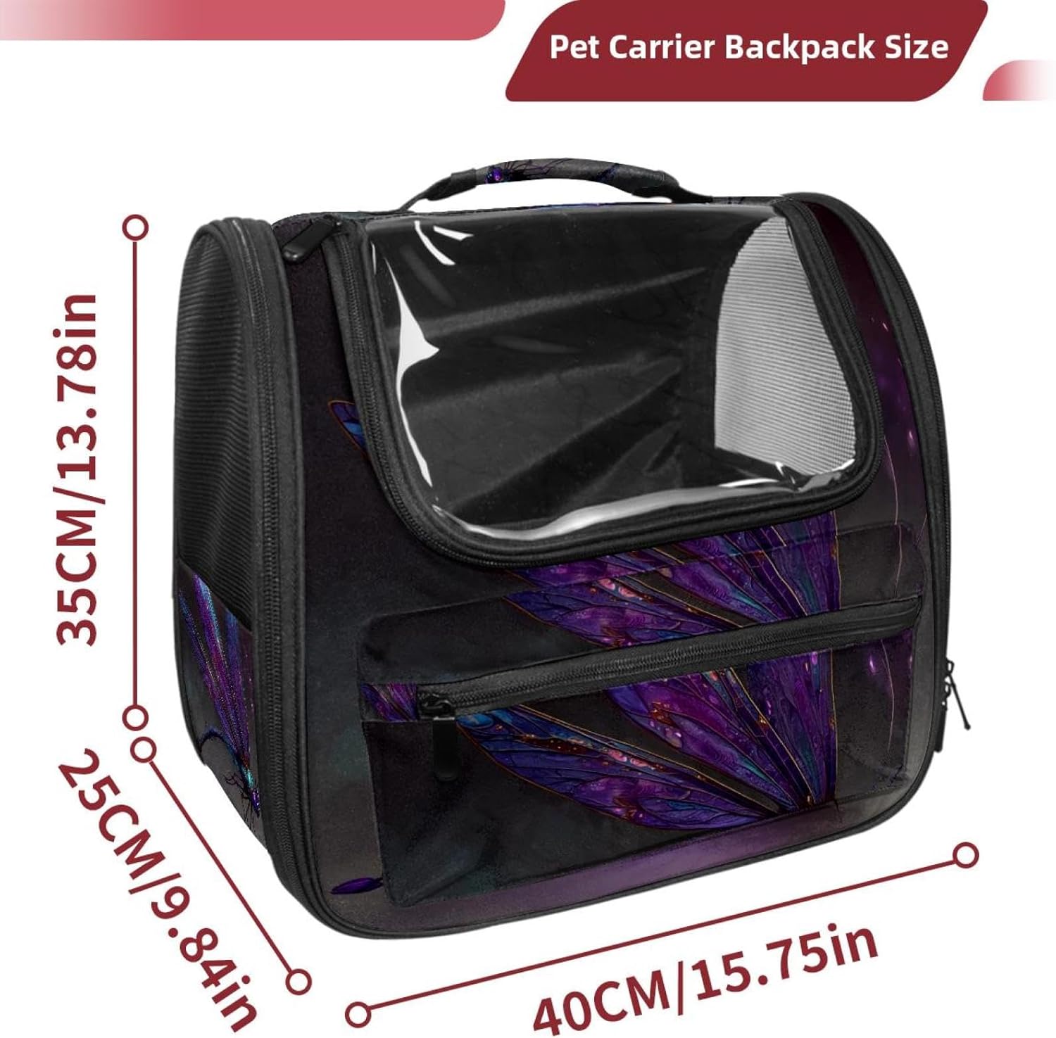 Portable Travel pet Backpack Carrier Hamster Bag Small Dog cat Carrier Breathable Hang Bag, Fantasy Dragonfly (1)