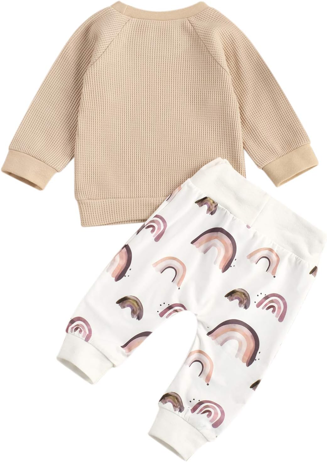 Infant Baby Girl Boy Outfit Long Sleeve Rainbow Pullover Tops with Leopard Pants 2pcs Set Winter Spring Clothes Khaki 12-18 Months image 7 of 7 B08Q3PQJLZ