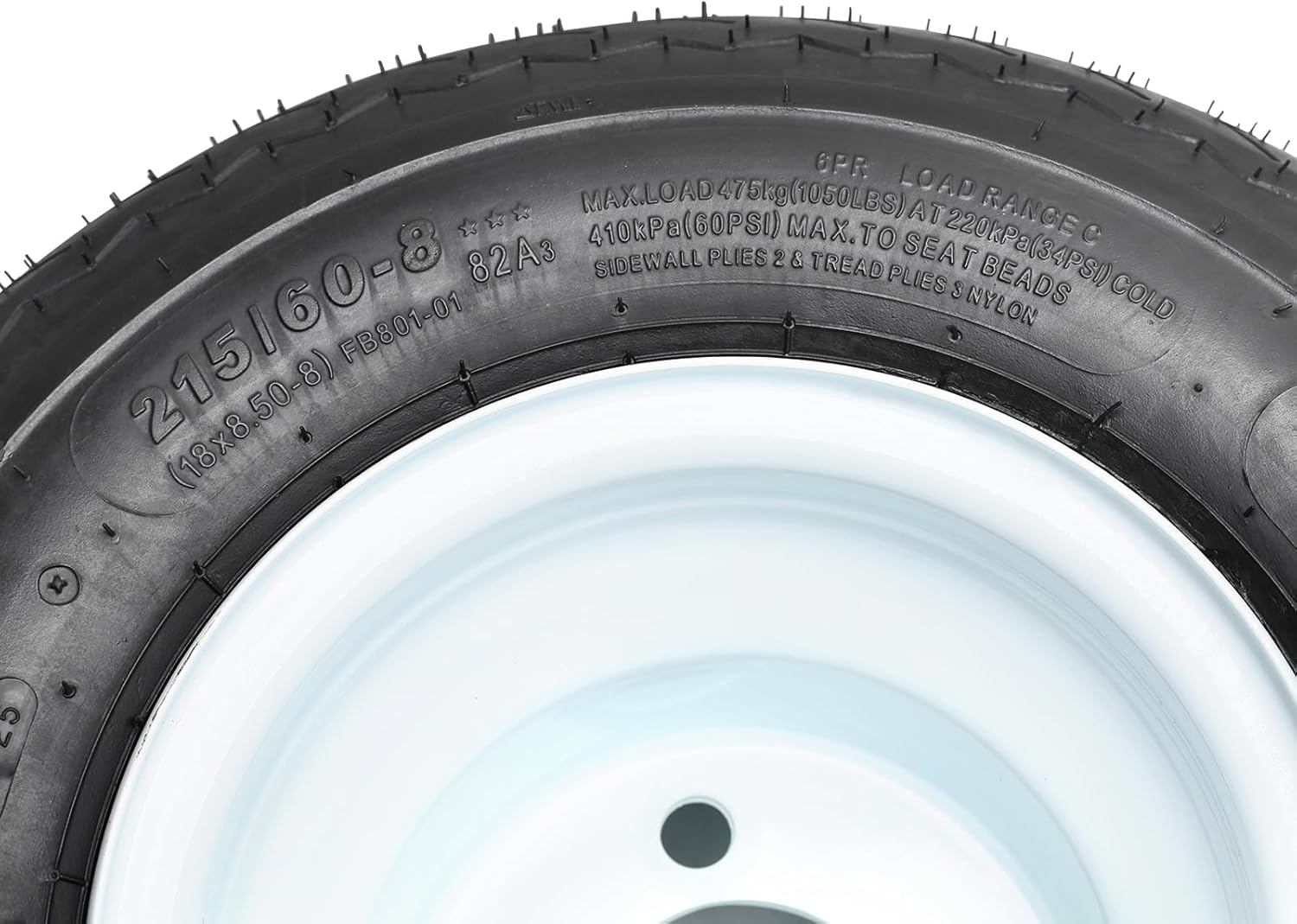 8" Golf Cart Wheel and Tire Assembly – 215/60-8 Tubeless Tire (18x8.50-8), 6PR 4-Lug on 4" PCD Steel Rim – Fits Trailer Club Car EZGO Lawn Mower Patrol Tour Cart Snowmobile ATV (Set of 1)