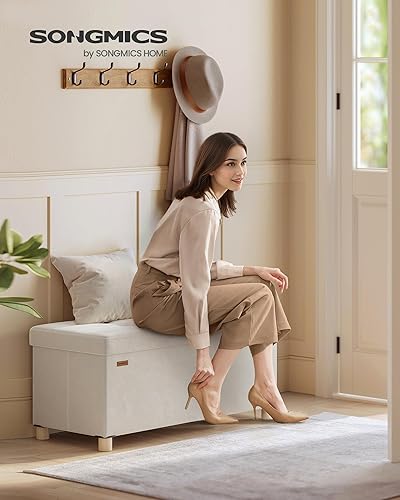 Miniatura 2 de SONGMICS Banco otomano de almacenamiento, baúl de almacenamiento plegable, 15 x 30 x 15.2 pulgadas, taburete reposapiés, 20 galones (77 L),