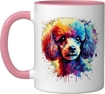 Colorful Splash Art Toy Poodle Dog Toy Poodles Ceramic Mug, Pink/White