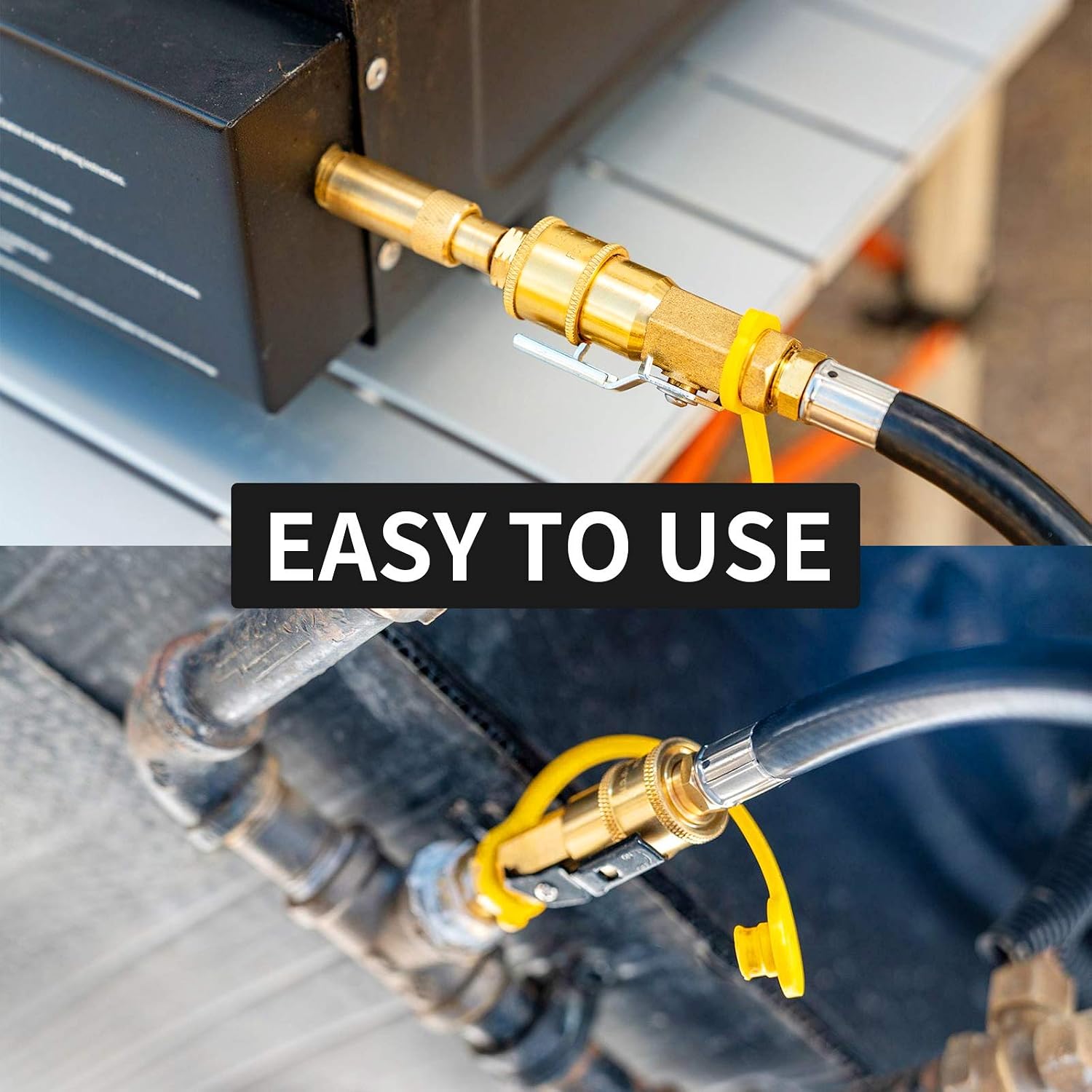1/4" RV Propane Quick Connect Adapter, Propane or Natural Gas Quick Connect or Disconnect Kit, Shutoff Valve & Full Flow