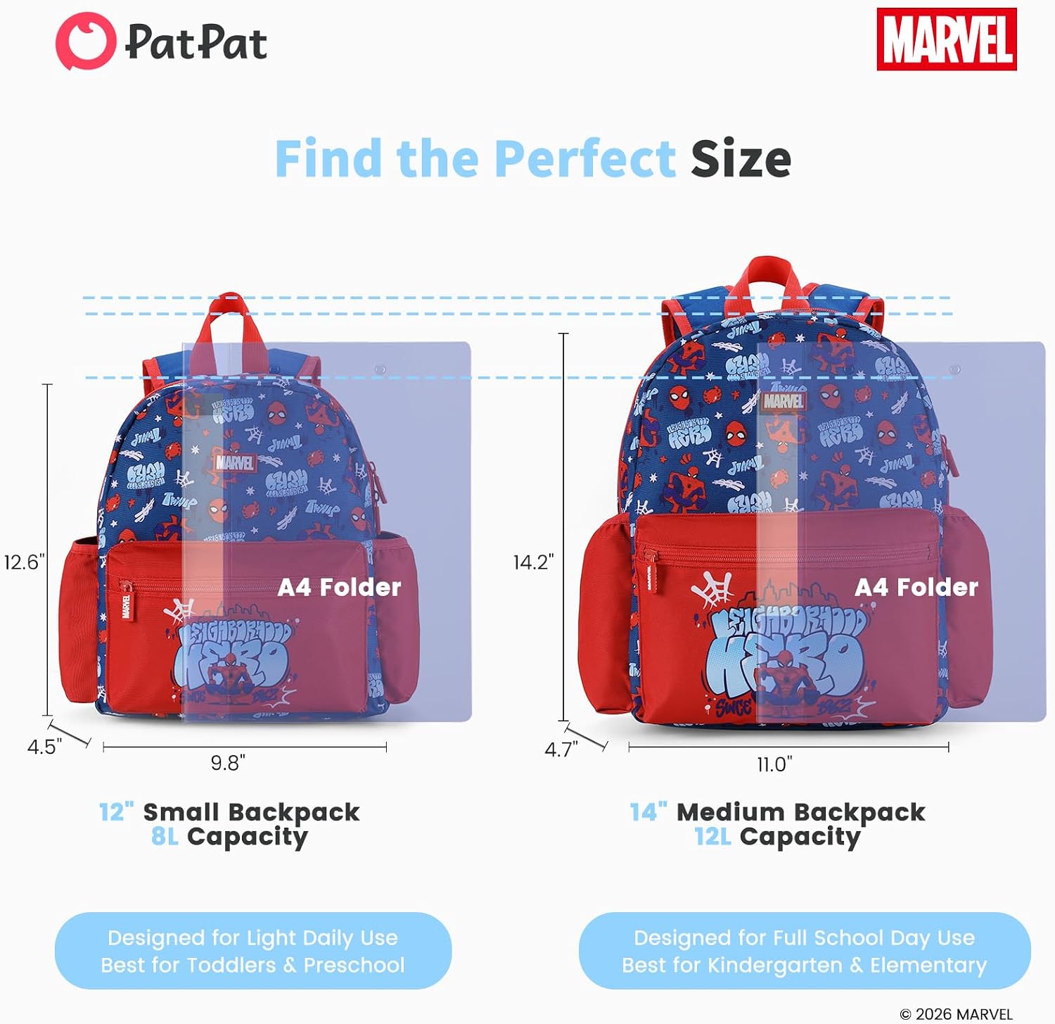 Marvel Spider-Man Backpack, 14" Lightweight Elementary School Boys Bookbag