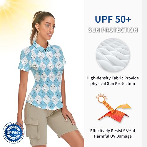 Vista 4 de Soneven Camisa de golf de manga corta para mujer, absorbe la humedad, atlética, polo de golf, camisas de tenis