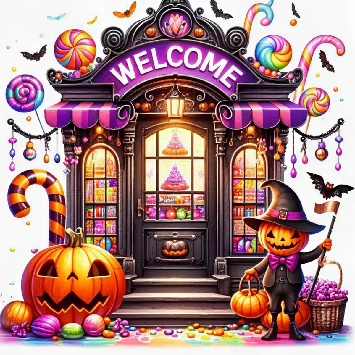 MjhRcll Halloween Diamond Art Kits for Adults,Halloween Store Diamond Painting Kits for Beginners,Diamond Dots Gem Art for Holiday Wall Decor 14X14 Inch