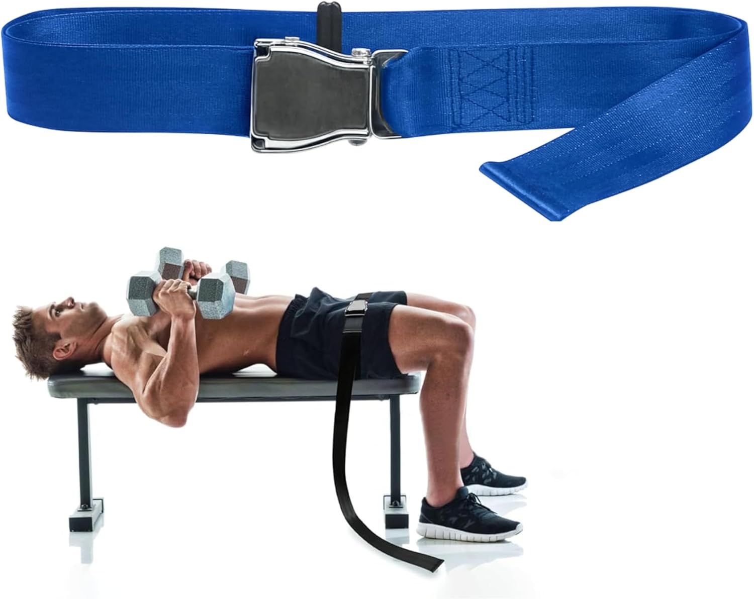 Leg Extension Seatbelt for Gym Lifting, Nordic Hamstring Curl Strap on Bench, 5.6ft L, Buckle Squat Collar for Workouts Machine Exercise Fitness Home Assisted Muscles Achieve Stability Women Men, Blue