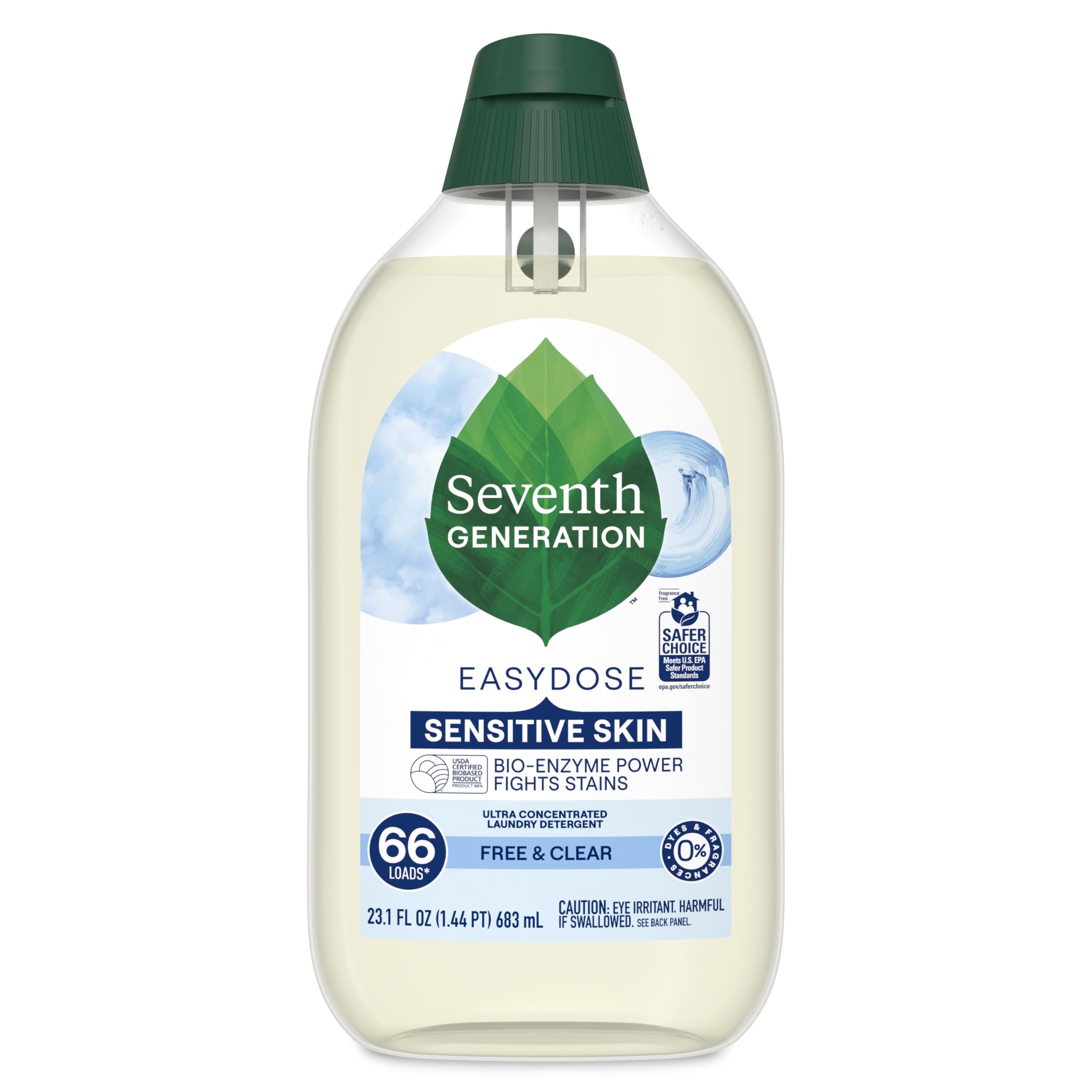Seventh Generation EasyDose Laundry Detergent, Ultra Concentrated: 66 Loads, Free & Clear Designed for Sensitive Skin, 23.1 Fl Oz