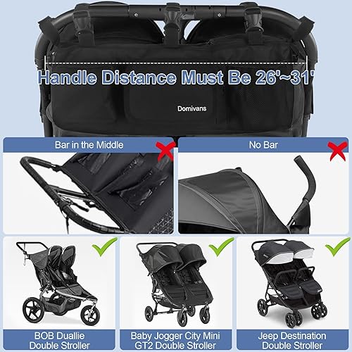 Miniatura 3 de Organizador de cochecito doble, organizador de cochecito doble para Bob Duallie y Baby Jogger City Mini GT2, accesorios extra grande para cochecito
