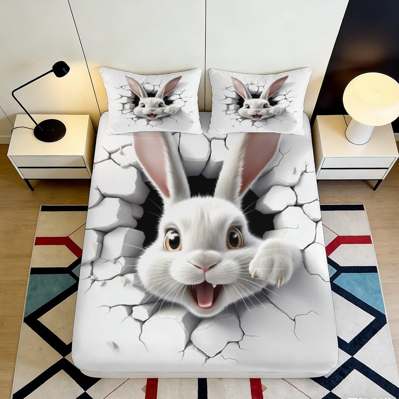 Jqzkxnhpbr Style-4 3D Printed Cartoon Bunny Fitted Sheet Microfiber Soft Anti-Slip Animal Bed Cover For Bedroom Dorm Mattress Protection Decor 90X200x25cm