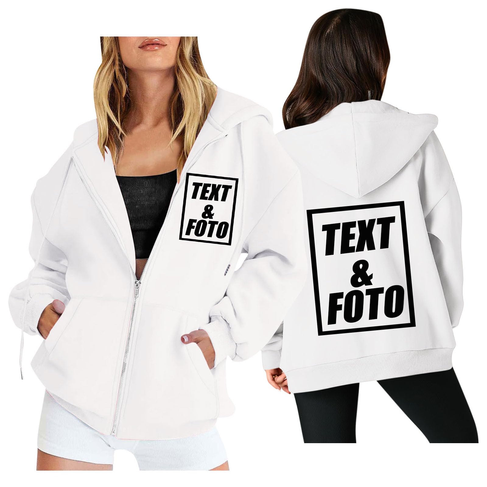 Personalisierte Sweatjacke Damen mit Kapuze Hoodie Zipper mit Foto Bedrucken Kapuzenpullover Casual Pullover Selbst Gestalten Lustige Sweater Elegant Kapuzenjacke mit Aufdruck Herbst Oberteile