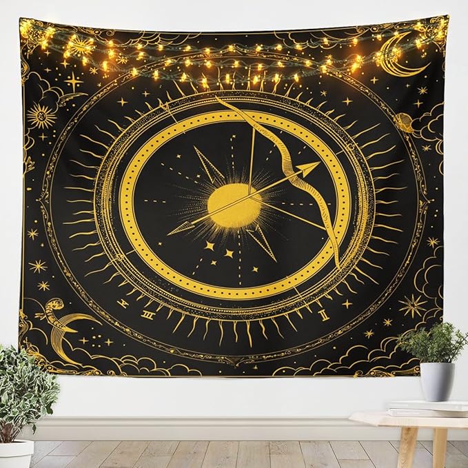 Sagittarius Tapestry 12 Horoscope Astrology Wall Tapestry Constellation Theme Tapestries Boho Sun and Moon Starry Sky Wall Hangings Bohemian Western Exotic Galaxy Style Wall Art Tapestry,59”x59”