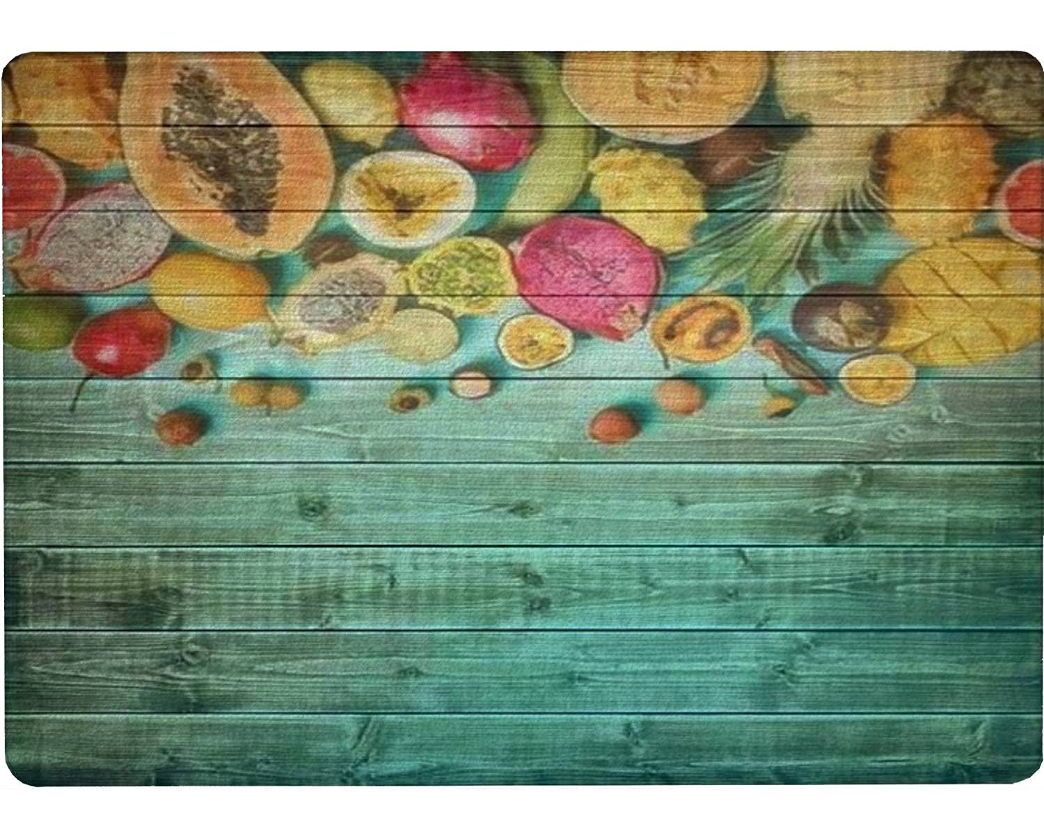 Tempered Glass Cutting Board Tropical fruits concept Exotic fruits pineapple papaya mango annona Tableware Kitchen Decorative Cutting Board with Non-slip Legs, Serving Board, Large Size, 15" x 11"