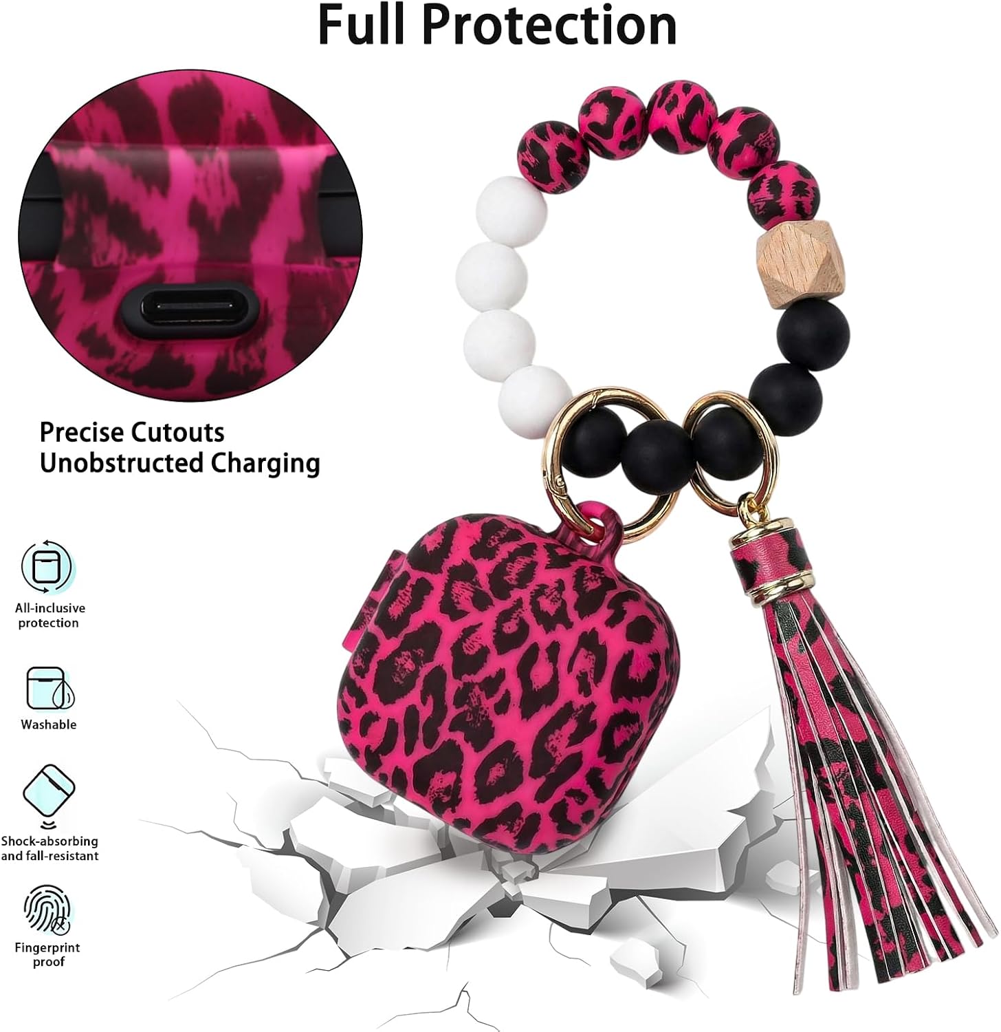 Case Compatible with Samsung Galaxy Buds 4 Pro 2026, Soft Silicone Protective Case Cover with Bracelet Keychain, Shockproof Anti-Scratch, Wireless Charging (Rose Red Leopard) image 2