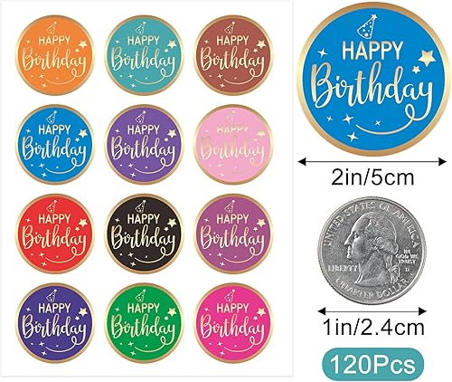 Miniatura 2 de Anwyll Calcomanías de feliz cumpleaños para niños, 120 calcomanías de feliz cumpleaños de 2 pulgadas para adultos, calcomanías de cumpleaños