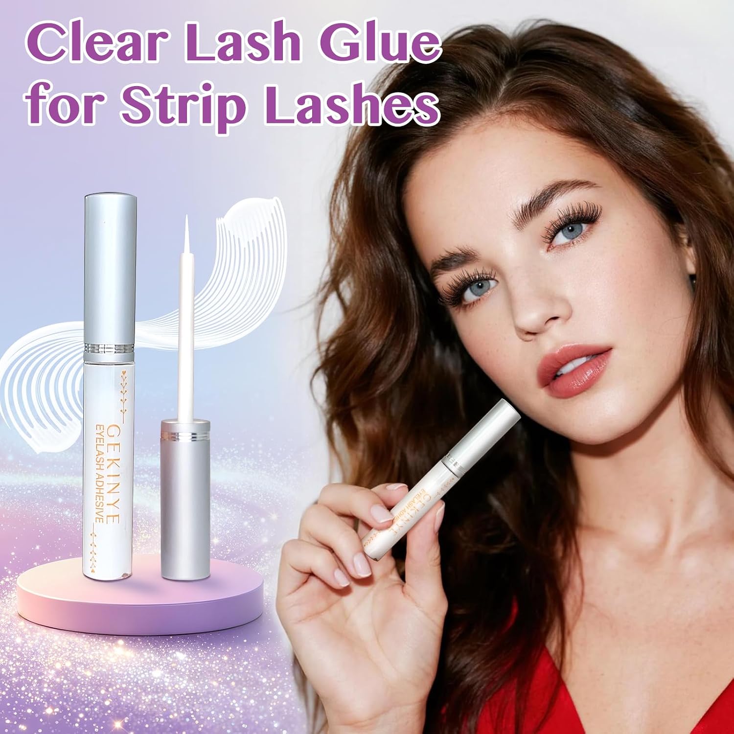 Lash Glue Good Eyelash Adhesive: Gekinye Strip Lash Adhesive Long Lasting for 24 Hours - Waterproof Eyelash Glue White-Clear 0.18oz