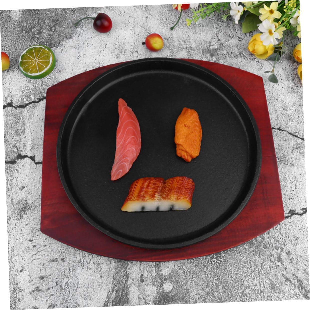 1Pc Non Stick Roasting Tray Heavy Duty Cast Barbecue Dish for Frying Roasting for Teppanyaki Steak Cooking Stain Resistant Round Baking Pan