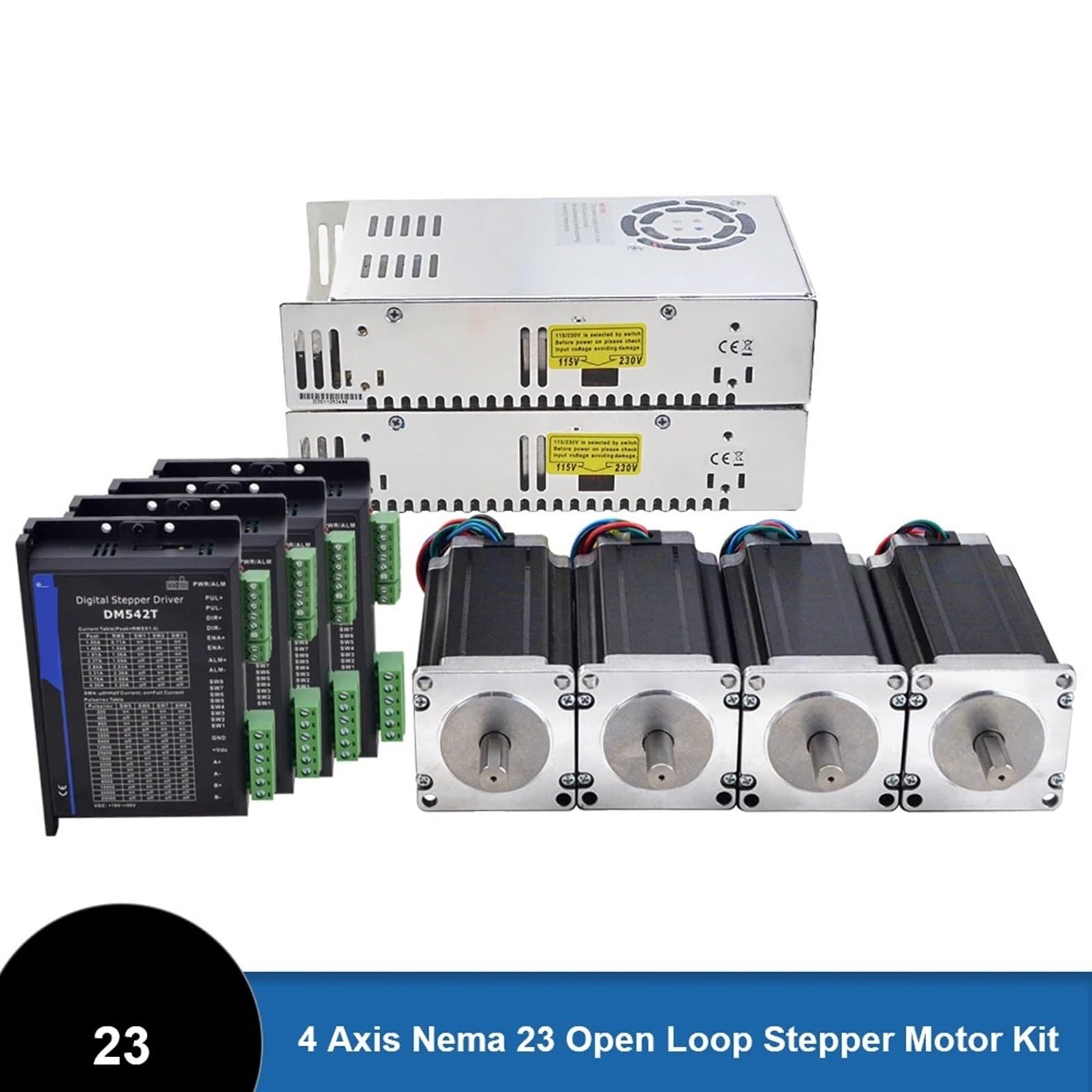 23-osiowy zestaw routera CNC, 3 Nm, otwarta pętla, zestaw silnika krokowego + sterownik krokowy DM542T + zasilacz 250 W, 1 szt