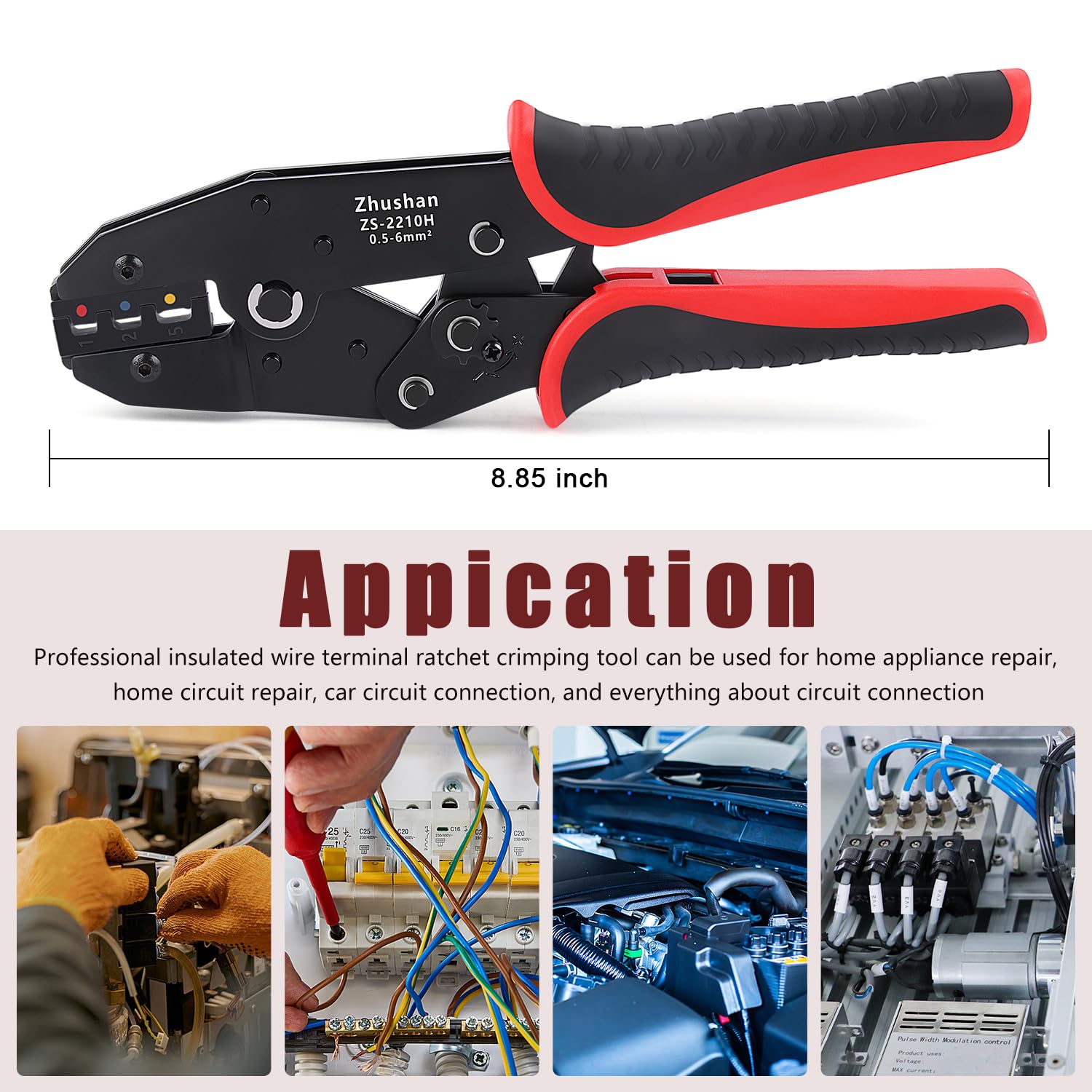 Zhushan Crimpadora de alambre para conectores termorretráctiles, conectores de terminal de alambre de trinquete, herramienta de crimpado termorretráctil para conectores de nailon aislado y cables