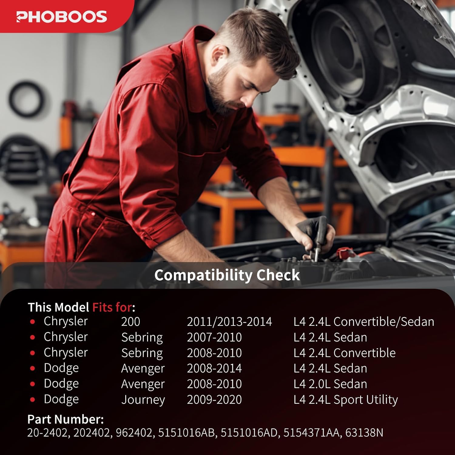 PHOBOOS Power Steering Pump Compatible with Chrysler & Dodge-200 2011-2014, Sebring 2007-2010, Avenger 2008-2014, Journey 2009-2020, 2.0/2.4L Models, with Outlet & Pulley, Smooth Steering, Ref. 202402