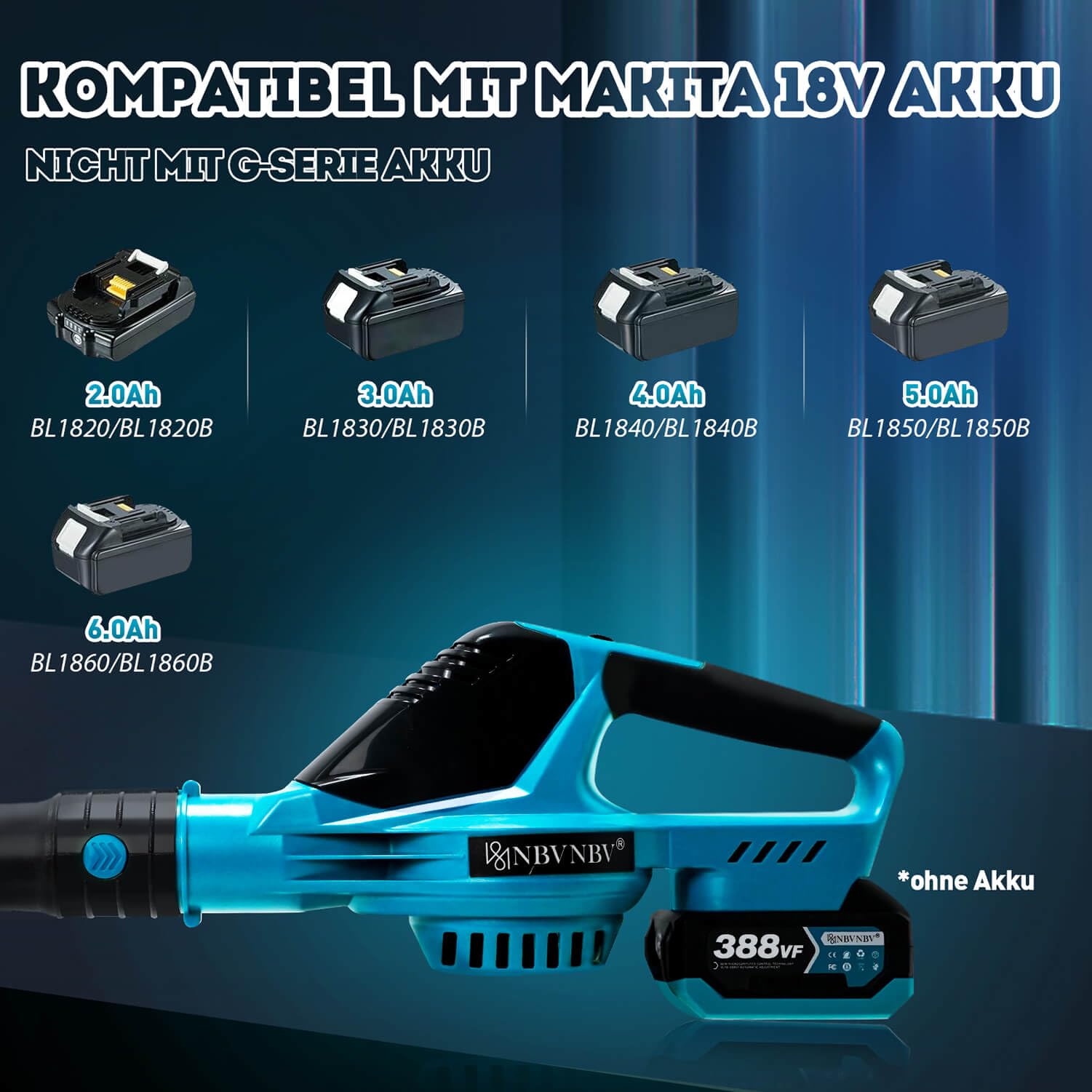 Laubbläser Akku Kompatibel mit Makita Akku18V 219 km/h 5-Gang 28000RPM | Bürstenlosem Motor für Terrassen Rasenpflege Laubblasen