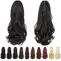 Vista 37 de Extensión de cola de caballo negra, extensiones de cabello con clip de cola de caballo de 20 pulgadas, extensiones de cabello largo y rizado
