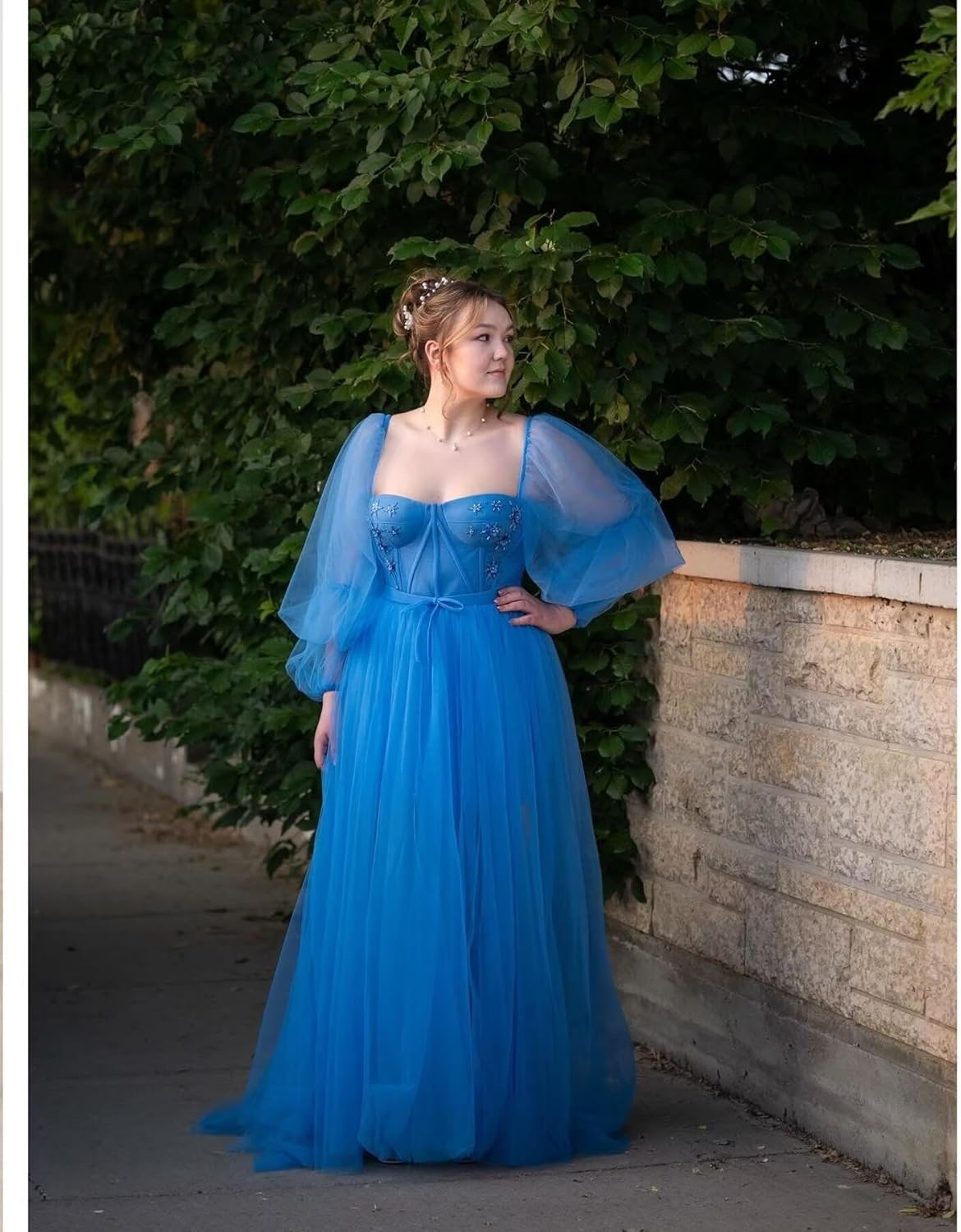 Puffy Sleeve Prom Dress Tulle Ball Gown Slit Formal Evening Gowns Lace Sweetheart Princess Wedding Dresses - Image 6