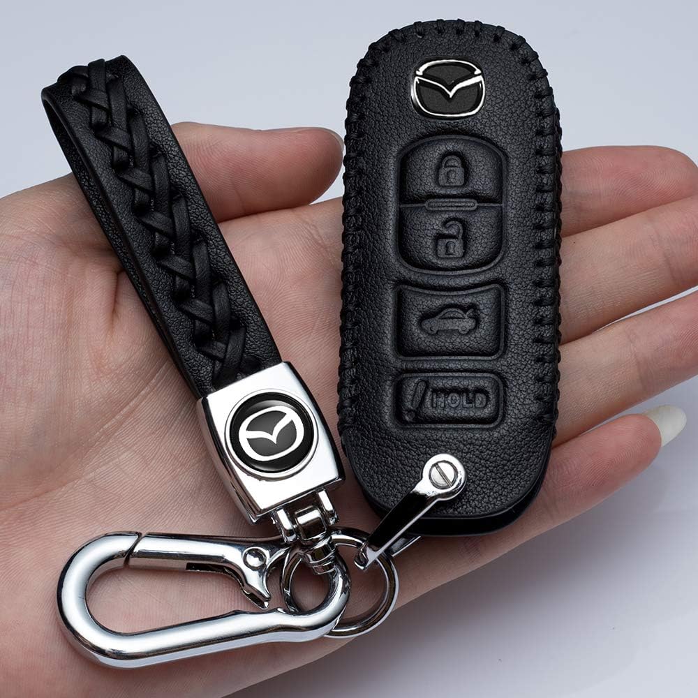 Jazzshion Car Key fob Cover Key Case Replacement for Mazda 3 6 8 CX-3 CX-5 CX-7 CX-9 Miata MX-5 Smart 4 Buttons Key fob Cover Key Holder for Men and Women