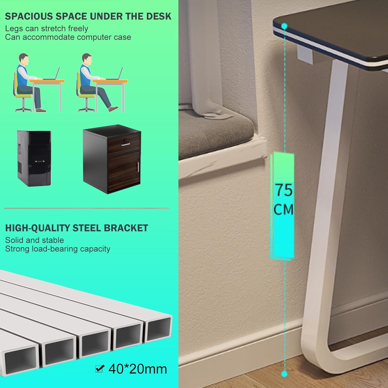 Desk Dimensions and Steel Bracket Detail