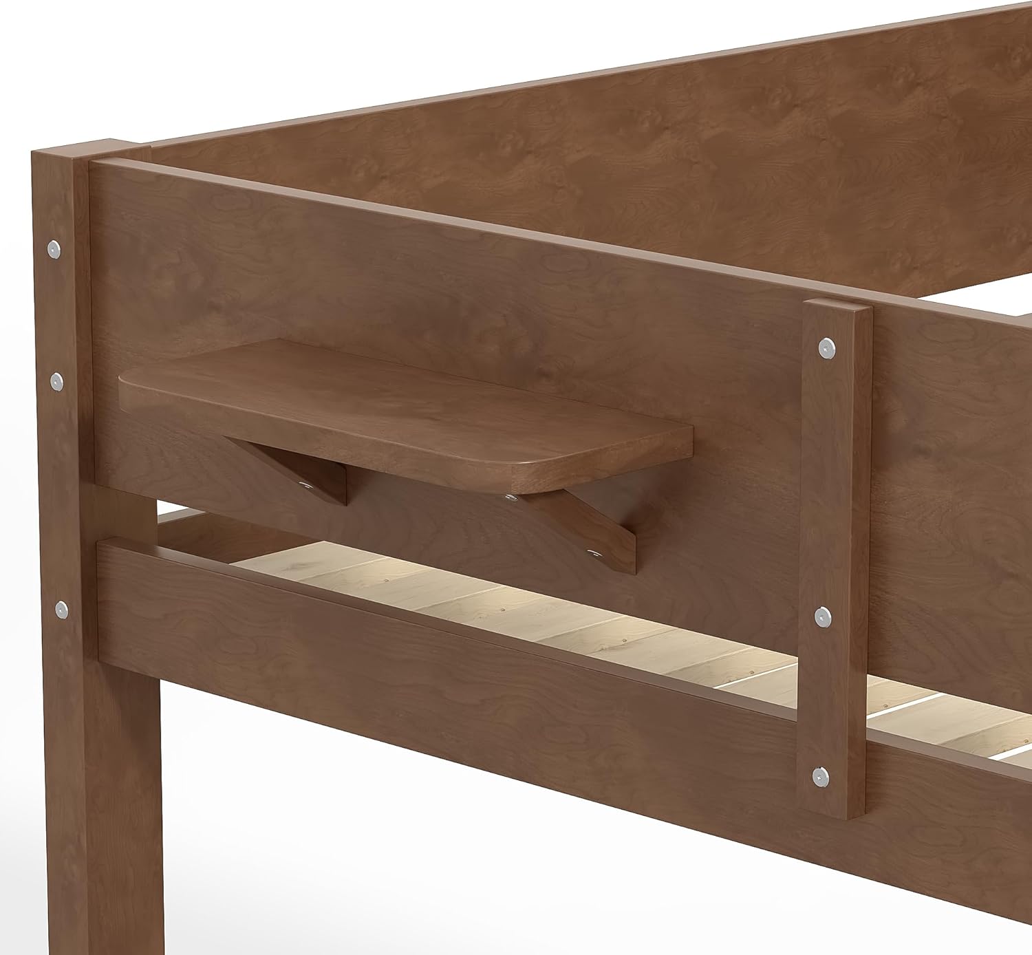 Queen Over Queen Wood Bunk Bed with Storage Shelves & Convenient Tray, Solid Wood Bunk Bed Frame with Under Bed Space for Kids, Teens, Adults, Convertible Bunk Beds Separate, Vintage Brown