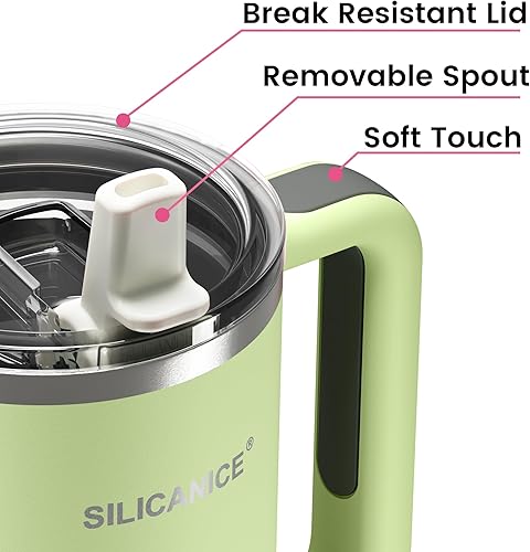 Miniatura 6 de Vaso de 40 onzas con asa y boquilla extraíble, 100% a prueba de fugas, botella de agua de acero inoxidable aislada reutilizable, base y tapa