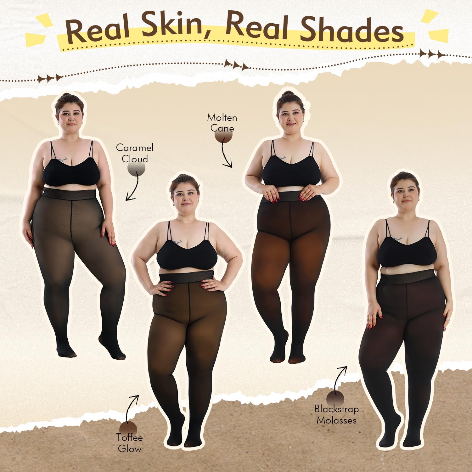 Fleece Lined Tights Leggings Women Plus Size,Thermal Warm Skin Tone Black Sheer for Winter Smooth Out Fat Lumps - Image 3